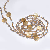 Labradorite natural gemstone faceted rondelle bead rosary coin chain 24k gold plated over silver, women jewelry making necklaces, earrings, anklets, and bracelets.