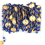 Lapis Lazuli natural gemstone faceted rondelle bead rosary coin chain 24k gold plated over silver, women jewelry making necklaces, earrings, anklets, and bracelets.