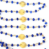 Lapis Lazuli natural gemstone faceted rondelle bead rosary coin chain women jewelry making necklaces, earrings, anklets, and bracelets.