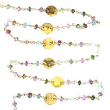 Multi Tourmaline natural gemstone faceted rondelle bead rosary coin chain women jewelry making necklaces, earrings, anklets, and bracelets.