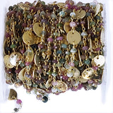 Multi Tourmaline natural gemstone faceted rondelle bead rosary coin chain 24k gold plated over silver, women jewelry making necklaces, earrings, anklets, and bracelets.