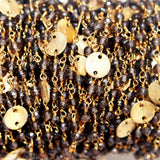 Smoky Quartz natural gemstone faceted rondelle bead rosary coin chain 24k gold plated over silver, women jewelry making necklaces, earrings, anklets, and bracelets.