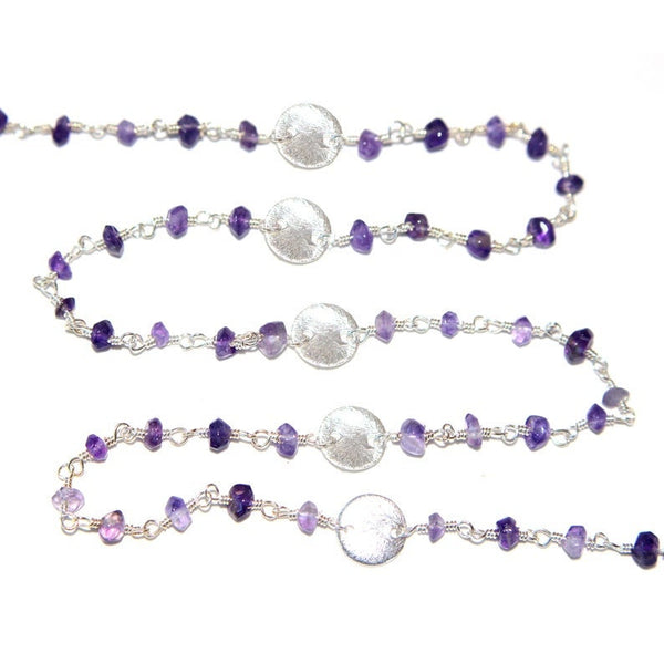 Amethyst natural gemstone faceted rondelle bead rosary coin chain women jewelry making necklaces, earrings, anklets, and bracelets.