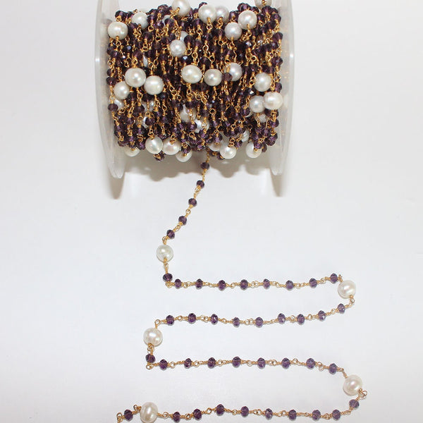 Amethyst and Freshwater Pearl Rosary Chain Jewelry