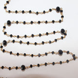 Black Spinel gemstone faceted rondelle bead 3-4mm rosary chain 24k gold plated over silver, women jewelry making necklaces, earrings, anklets, and bracelets.