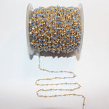 Blue Chalcedony and freshwater pearl gemstone faceted rondelle bead rosary chain 24k gold plated over silver, women jewelry making necklaces, earrings, anklets, and bracelets.