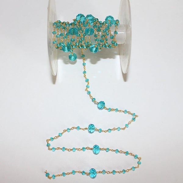 Blue Topaz gemstone faceted rondelle bead rosary chain women jewelry making necklaces, earrings, anklets, and bracelets.