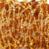 Dark Citrine gemstone faceted rondelle bead 3-4mm rosary coin chain 24k gold plated over silver, women jewelry making necklaces, earrings, anklets, and bracelets.