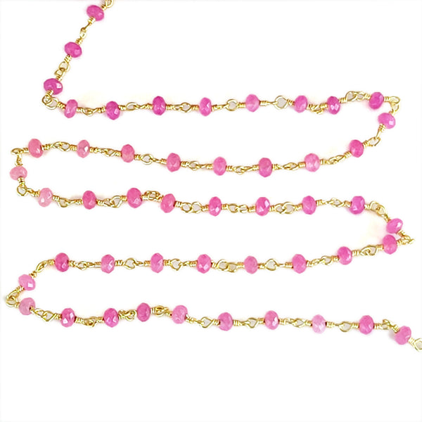 fuschia pink chalcedony semi-precious gemstone beads black oxidized antique rosary chain for a necklace, earrings, anklet, and bracelet making.