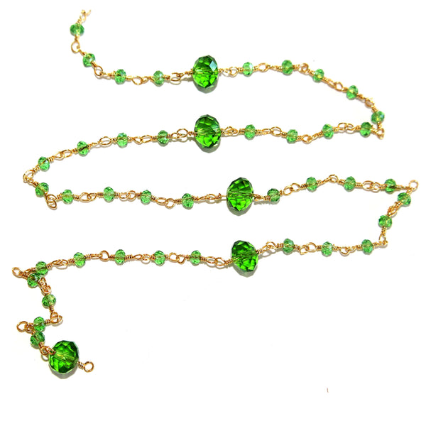 Peridot gemstone faceted rondelle bead 3-4mm rosary coin chain 24k gold plated over silver, women jewelry making necklaces, earrings, anklets, and bracelets.