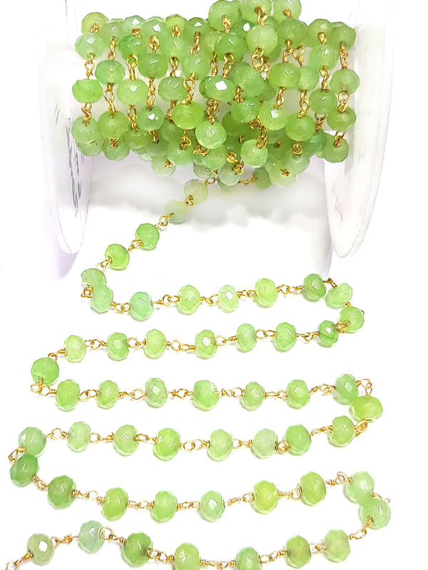green chalcedony jade semi-precious gemstone beads black oxidized antique rosary chain for a necklace, earrings, anklet, and bracelet making.