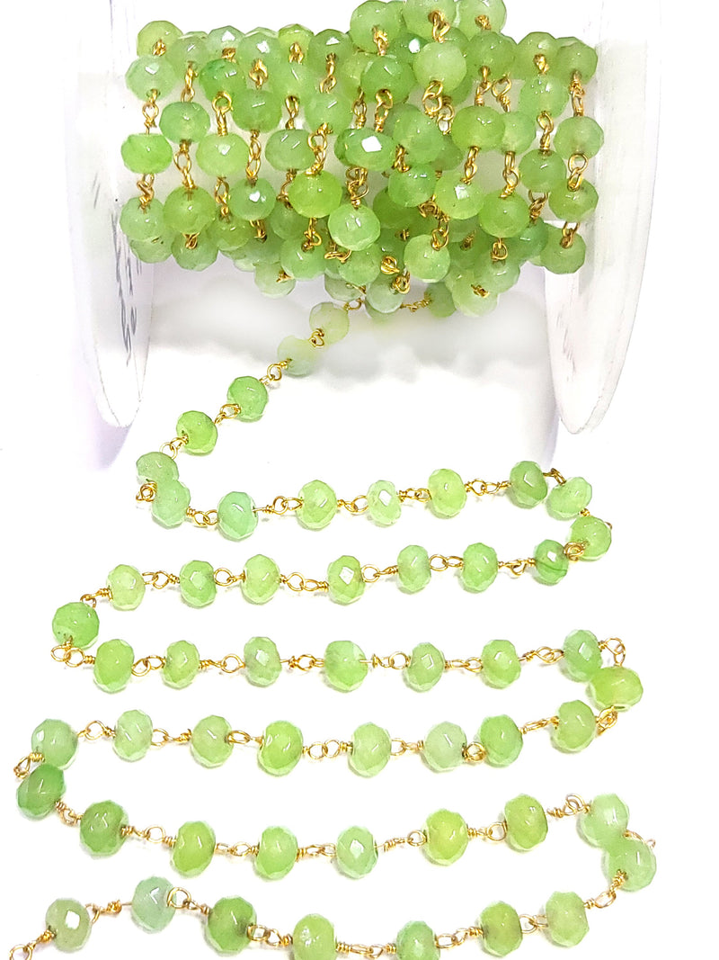 green chalcedony jade semi-precious gemstone beads black oxidized antique rosary chain for a necklace, earrings, anklet, and bracelet making.