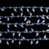 blue chalcedony mystic quartz gemstone bead chain silver, women jewelry making necklaces, earrings, and bracelets bead chain.