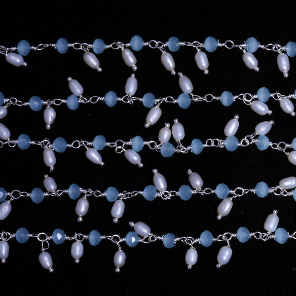 blue chalcedony mystic quartz gemstone bead chain silver, women jewelry making necklaces, earrings, and bracelets bead chain.