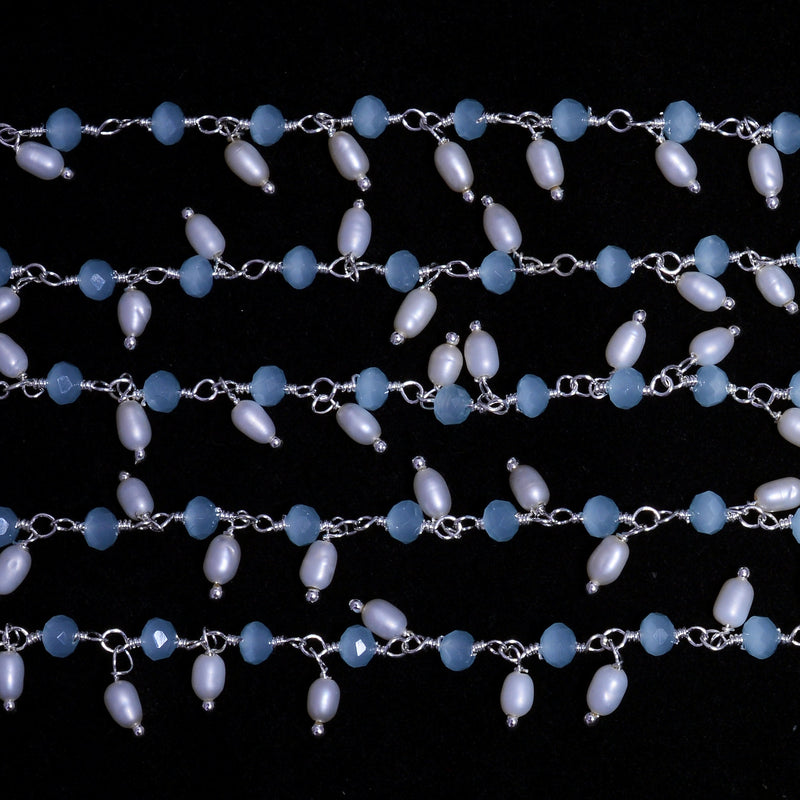 blue chalcedony mystic quartz gemstone bead chain silver, women jewelry making necklaces, earrings, and bracelets bead chain.