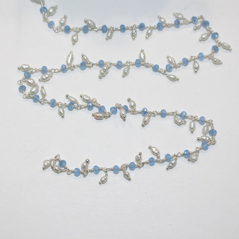 blue peruvian chalcedony mystic quartz gemstone bead chain silver, women jewelry making necklaces, earrings, and bracelets bead chain.