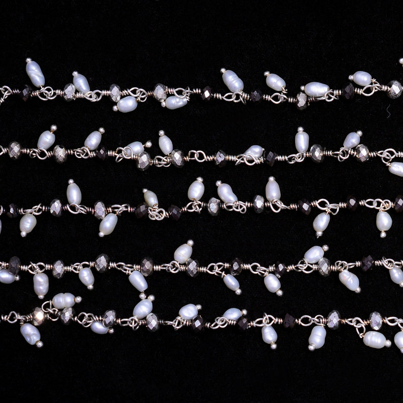 pyrite quartz gemstone bead chain silver, women jewelry making necklaces, earrings, and bracelets bead chain.
