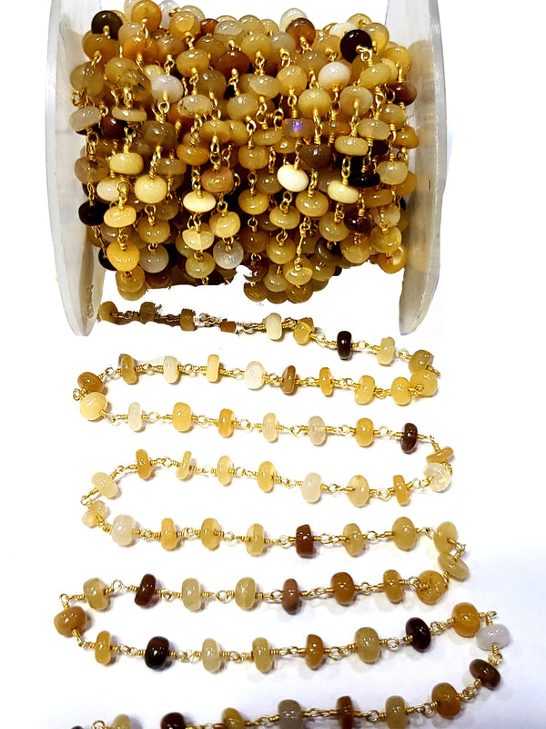 ethiopian opal semi-precious gemstone beads black oxidized antique rosary chain for a necklace, earrings, anklet, and bracelet making.