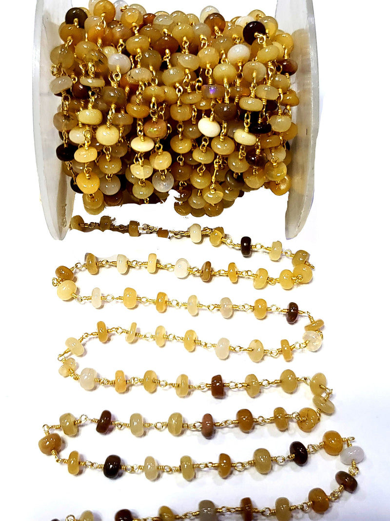 ethiopian opal semi-precious gemstone beads black oxidized antique rosary chain for a necklace, earrings, anklet, and bracelet making.
