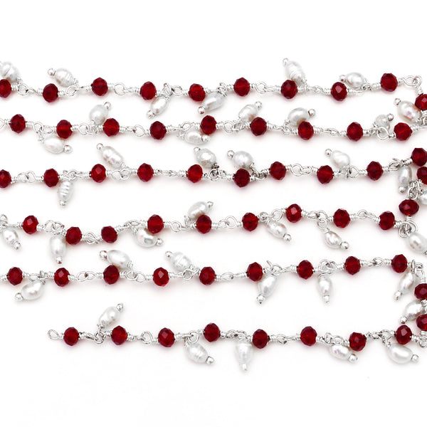 red garnet quartz gemstone bead chain silver, women jewelry making necklaces, earrings, and bracelets bead chain.
