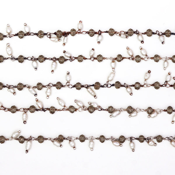 smoky quartz gemstone bead chain silver, women jewelry making necklaces, earrings, and bracelets bead chain.