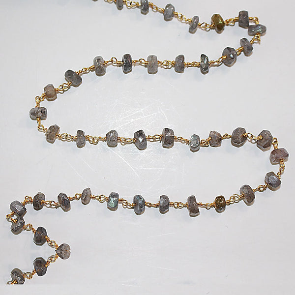 labradorite mystic semi-precious gemstone beads black oxidized antique rosary chain for a necklace, earrings, anklet, and bracelet making.