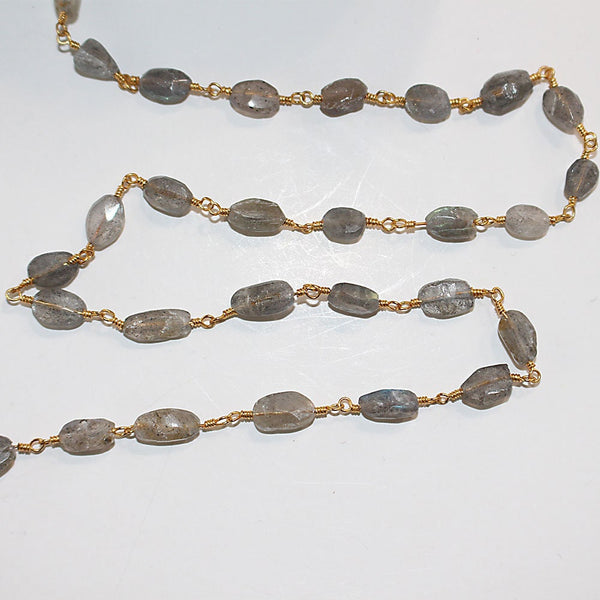labradorite oval faceted semi-precious gemstone beads black oxidized antique rosary chain for a necklace, earrings, anklet, and bracelet making.