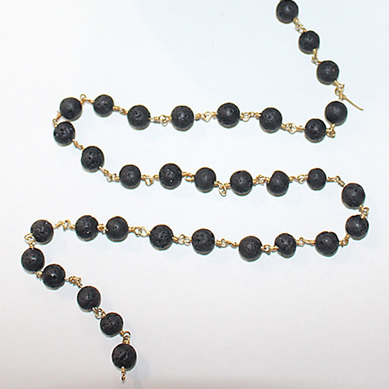 lava semi-precious gemstone beads black oxidized antique rosary chain for a necklace, earrings, anklet, and bracelet making.