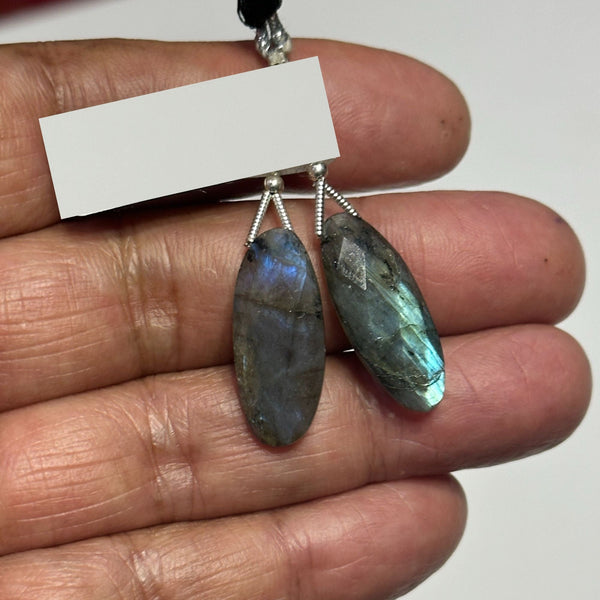 Labradorite natural semi precious gemstone bead strands, oval shaped bead strand, faceted bead size 10X25mm handmade gemstone bead strand 24 Carat, women jewelry making necklaces, earrings, and bracelets bead strands.