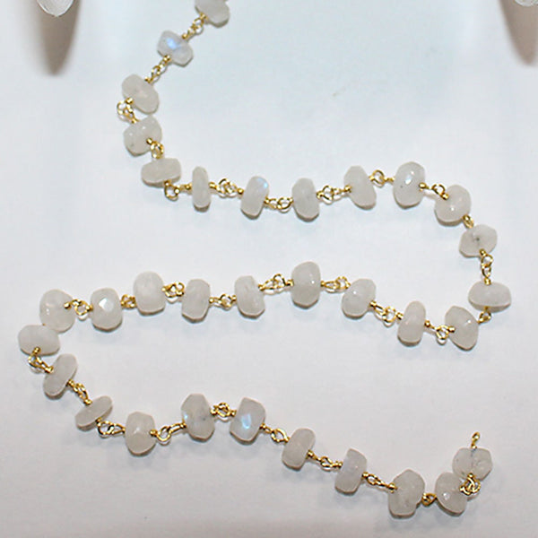 rainbow moonstone semi-precious gemstone beads black oxidized antique rosary chain for a necklace, earrings, anklet, and bracelet making.