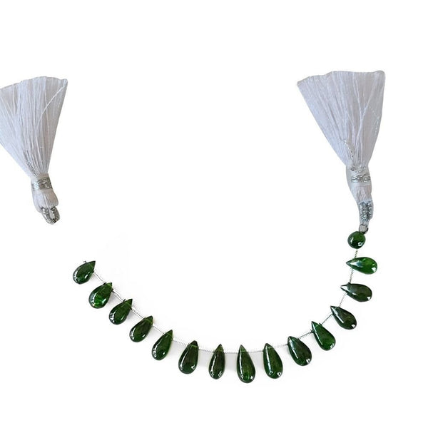 Chrome Diopside Teardrop Beads | Natural Green Gemstone, 4-Inch Strand