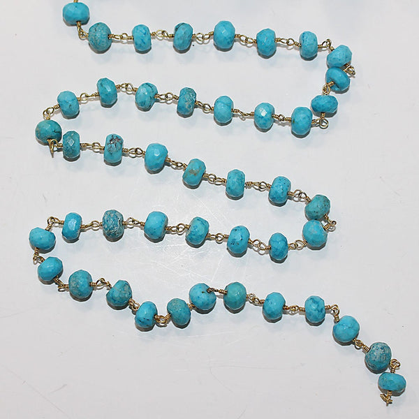 turquoise semi-precious gemstone beads black oxidized antique rosary chain for a necklace, earrings, anklet, and bracelet making.