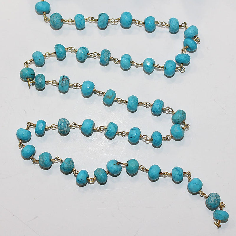 turquoise semi-precious gemstone beads black oxidized antique rosary chain for a necklace, earrings, anklet, and bracelet making.