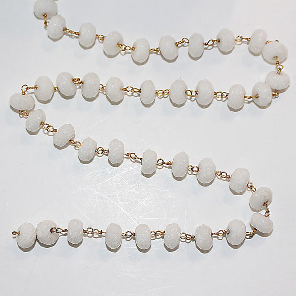white jade semi-precious gemstone beads black oxidized antique rosary chain for a necklace, earrings, anklet, and bracelet making.