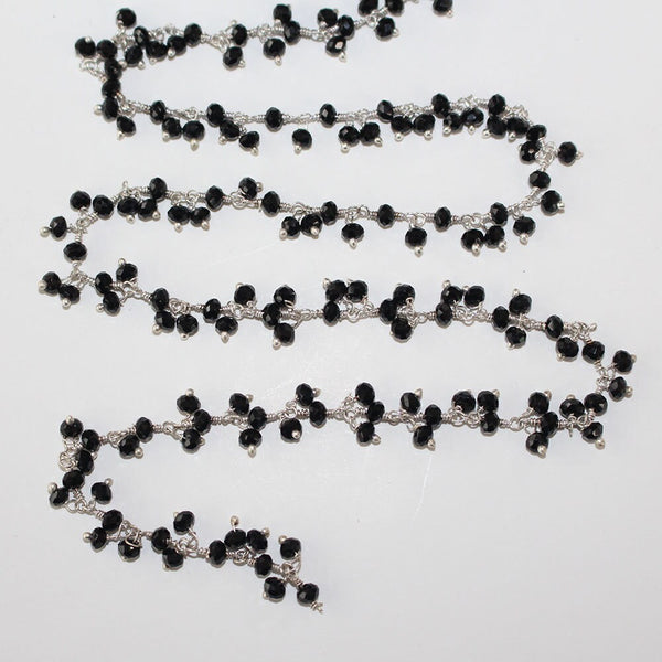 black spinel quartz gemstone bead chain silver, women jewelry making necklaces, earrings, and bracelets bead chain.