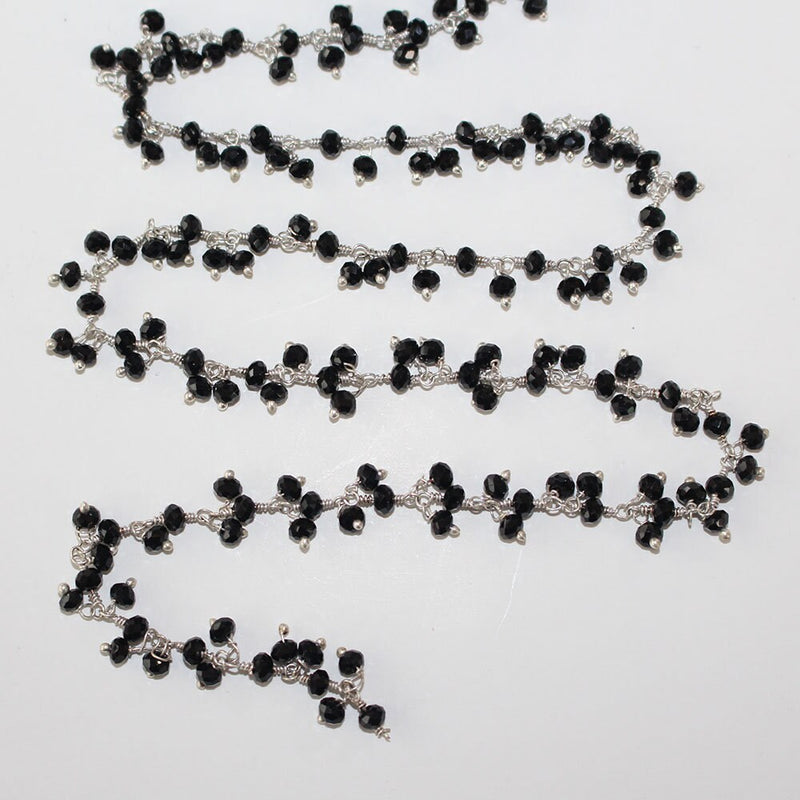 black spinel quartz gemstone bead chain silver, women jewelry making necklaces, earrings, and bracelets bead chain.