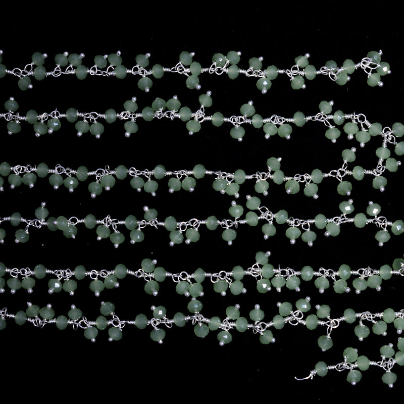 green chalcedony quartz gemstone bead chain silver, women jewelry making necklaces, earrings, and bracelets bead chain.