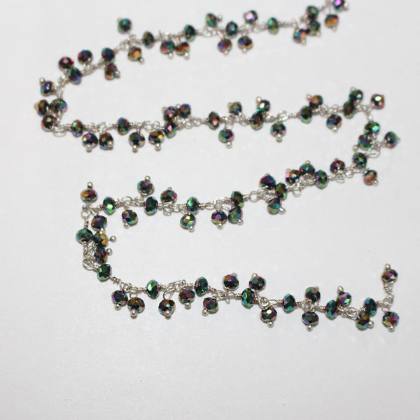 peacock pyrite quartz gemstone bead chain silver, women jewelry making necklaces, earrings, and bracelets bead chain.