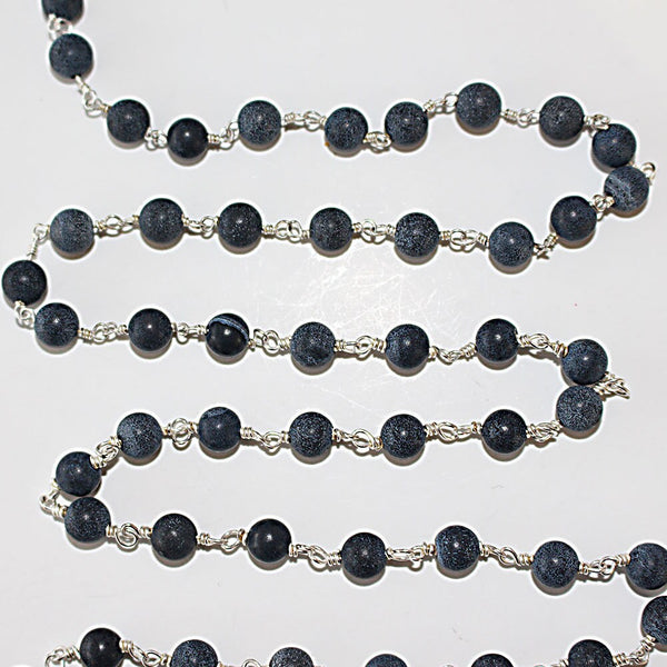 black matte natural semi-precious gemstone beads silver rosary chain for a necklace, earrings, anklet, and bracelet making.