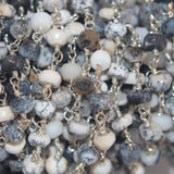 dendritic opal natural semi-precious gemstone beads silver rosary chain for a necklace, earrings, anklet, and bracelet making.