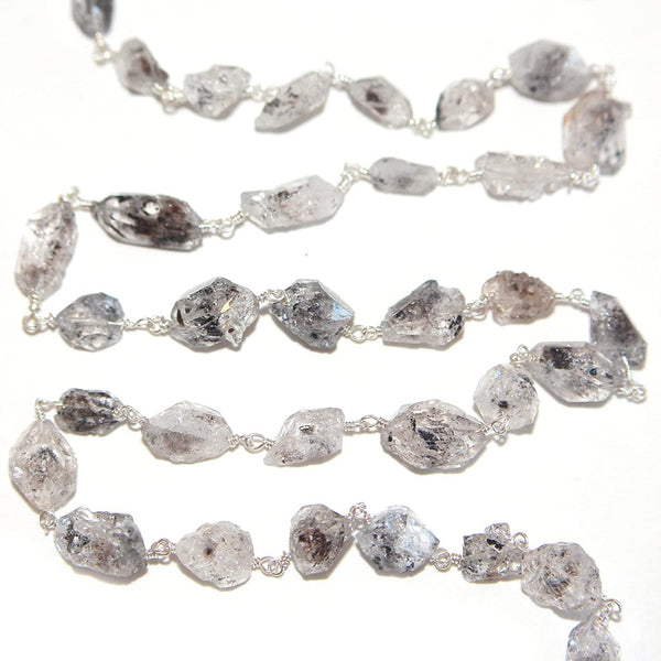 herkimer natural semi-precious gemstone beads silver rosary chain for a necklace, earrings, anklet, and bracelet making.