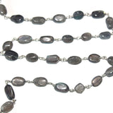 labradorite oval natural semi-precious gemstone beads silver rosary chain for a necklace, earrings, anklet, and bracelet making.