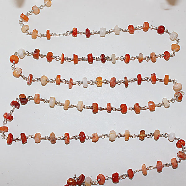 mexican fire opal natural semi-precious gemstone beads silver rosary chain for a necklace, earrings, anklet, and bracelet making.