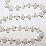 rainbow moonstone natural semi-precious gemstone beads silver rosary chain for a necklace, earrings, anklet, and bracelet making.