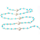 Blue Topaz and freshwater pearl gemstone faceted rondelle bead 3mm rosary chain silver, women jewelry making necklaces, earrings, anklets, and bracelets.