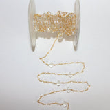 Clear Quartz gemstone faceted rondelle bead 3-4mm rosary coin chain 24k gold plated over silver, women jewelry making necklaces, earrings, anklets, and bracelets.