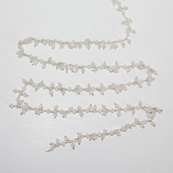 white chalcedony quartz gemstone bead chain silver, women jewelry making necklaces, earrings, and bracelets bead chain.