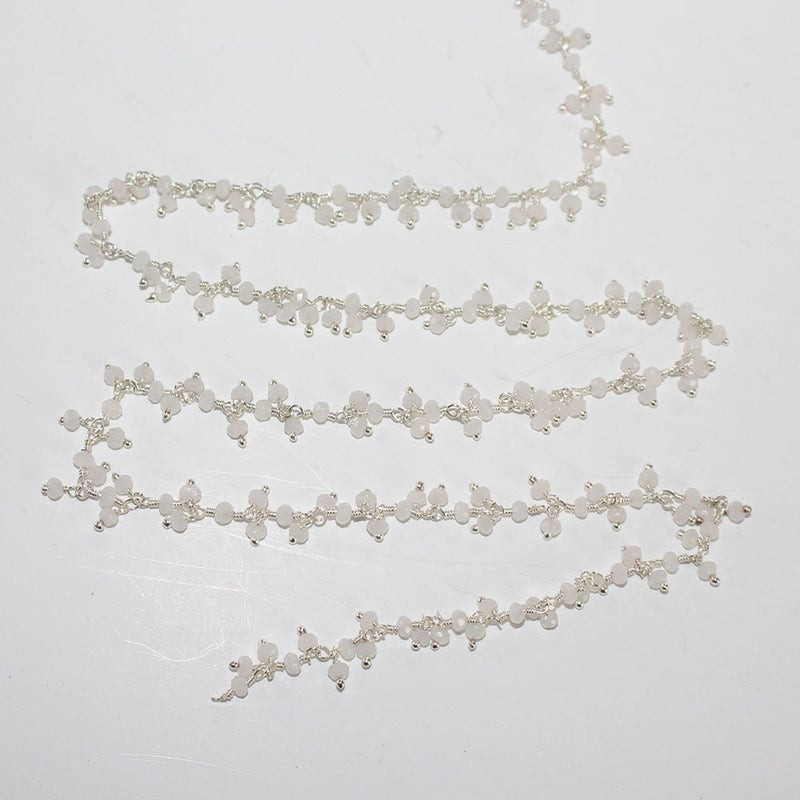 white chalcedony quartz gemstone bead chain silver, women jewelry making necklaces, earrings, and bracelets bead chain.