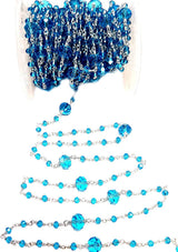 Blue Topaz gemstone faceted rondelle bead 3-4mm rosary coin chain silver, women jewelry making necklaces, earrings, anklets, and bracelets.