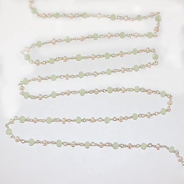 Green Chalcedony and freshwater pearl gemstone faceted rondelle bead 3mm rosary chain silver, women jewelry making necklaces, earrings, anklets, and bracelets.